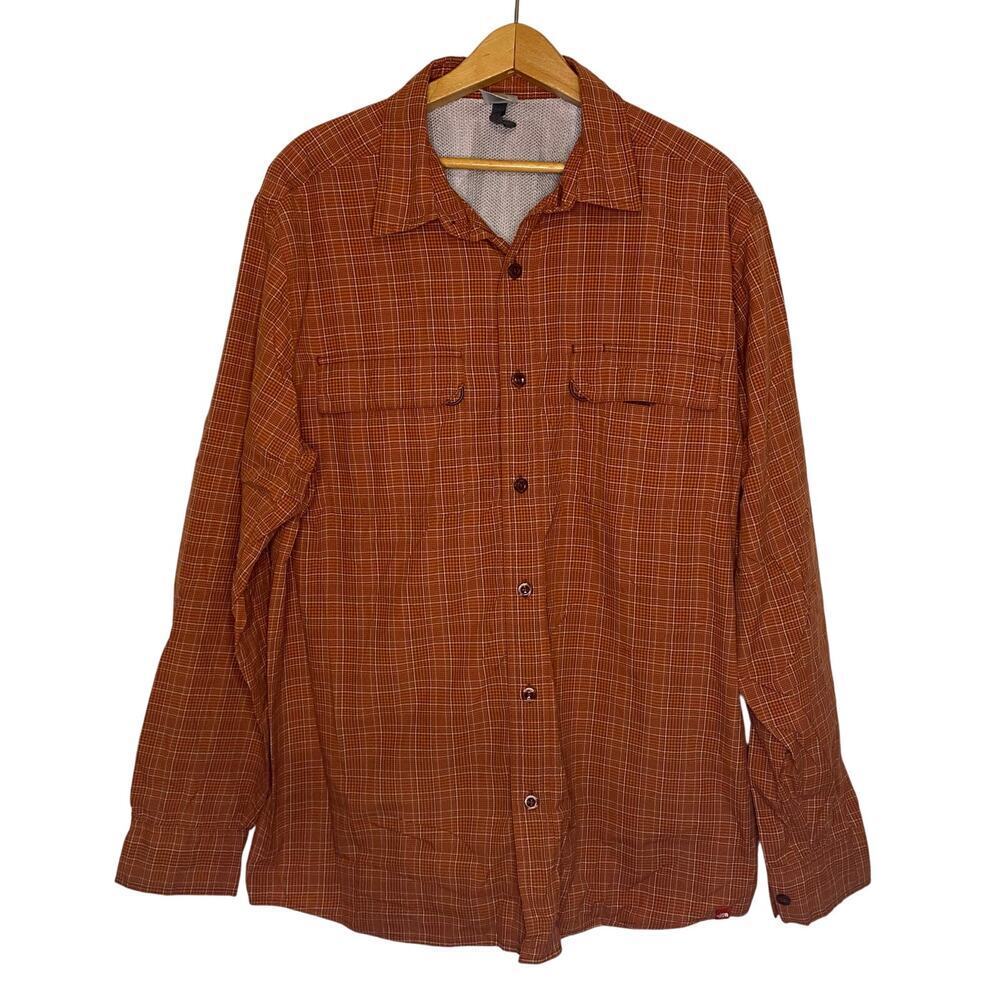 The North Face Orange Mens Long Sleeve‎ Button Up Shirt Fishing Hunting Large